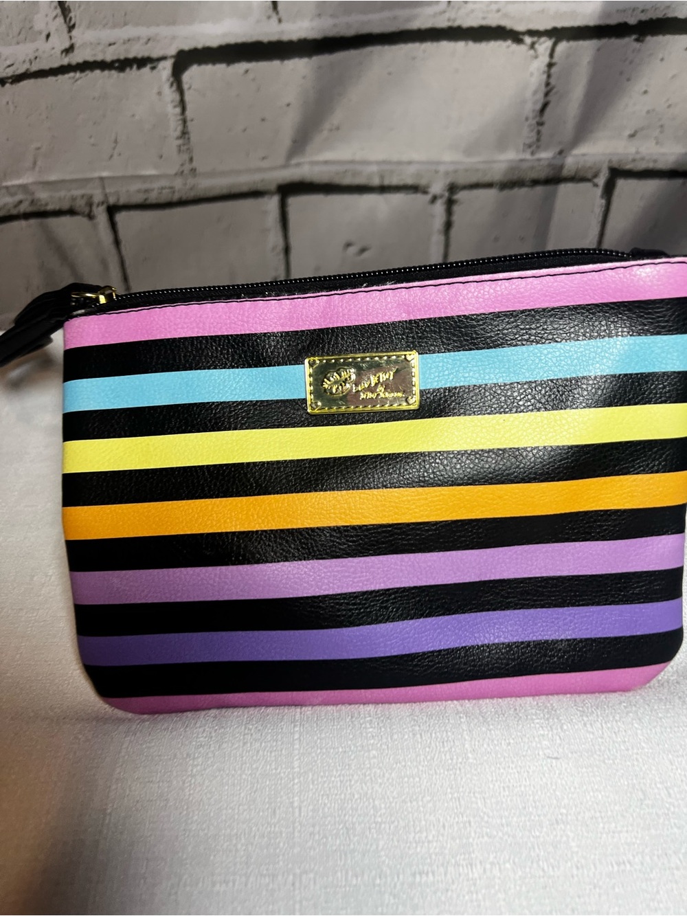 Striped Multicolor Cosmetic Pouch - Pink, Blue, Yellow, Purple, Black